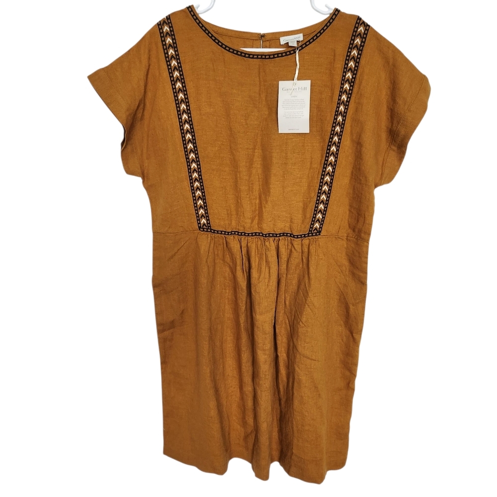 Garnet Hill Mustard Linen Embroidered Mini Dress